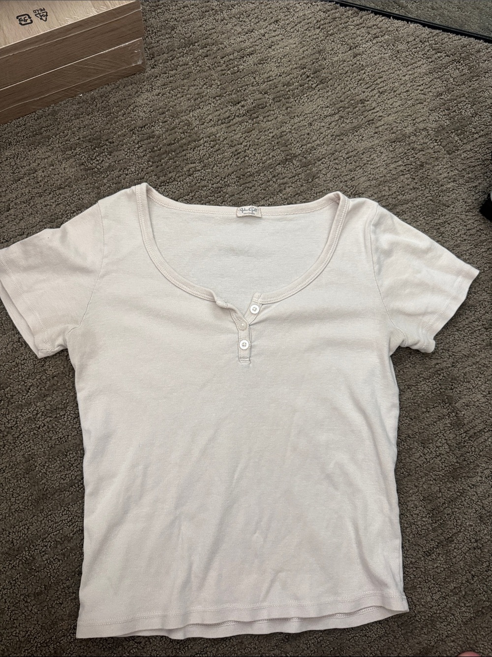 Brandy Melville Cream Short Sleeve Henley Top